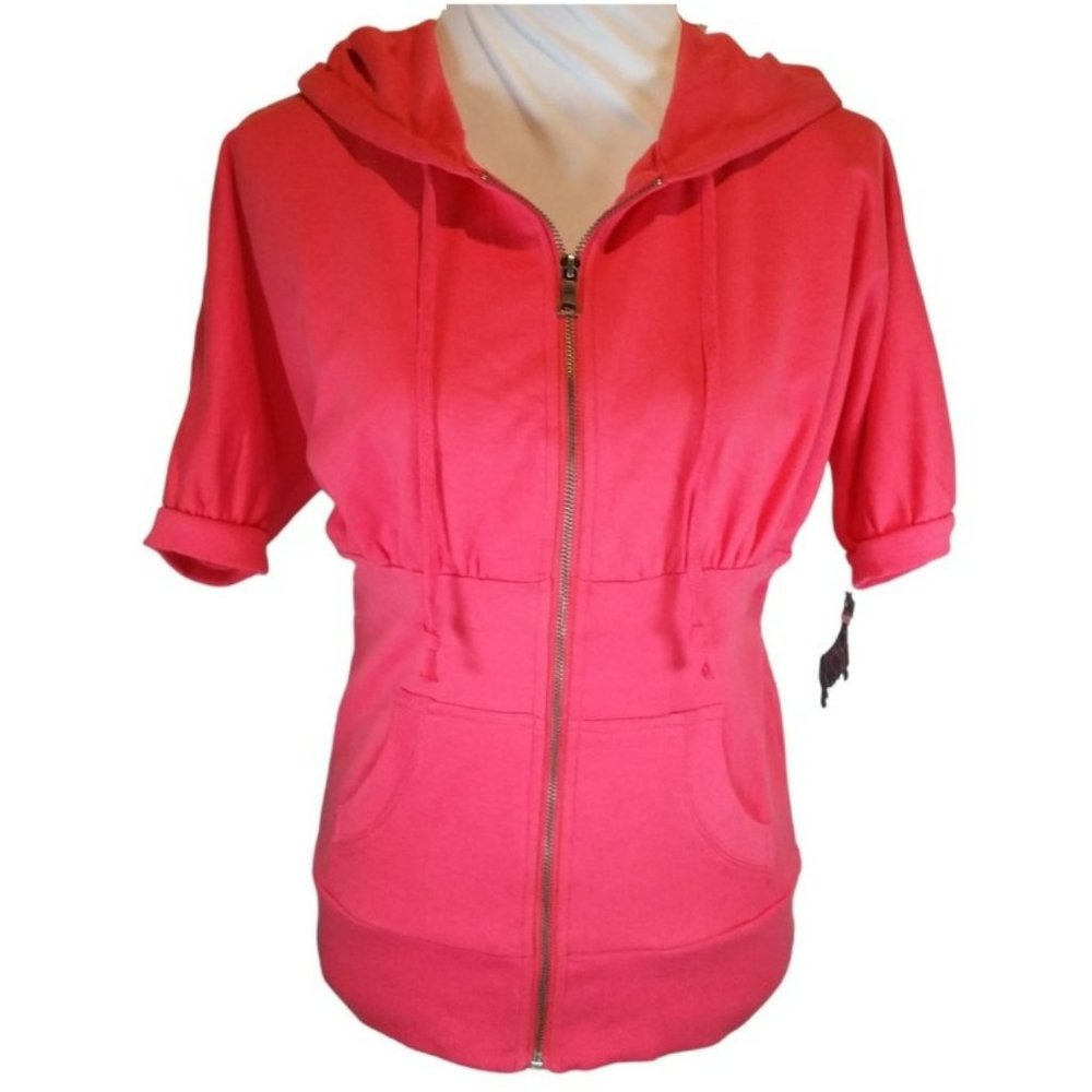 NEW- Brownie New York Coral Pink Short-Sleeve Zip-up Hoodie Size Small